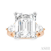 1 Ctw Tri-Mount Emerald Shape Center Pear and Round Cut Diamond Semi Mount Engagement Ring in 14K Rose and White Gold